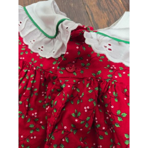 ❤️Vintage Rare Editions Red Holly Christmas Dress Cotton 6-9 Months - Picture 10 of 11